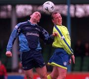 12 March 2000; James Mulligan of Finn Harps in action against Robert McAuley of UCD during the Eircom League Premier Division match between UCD and Finn Harps at Belfield Park in UCD, Dublin. Photo by David Maher/Sportsfile