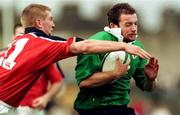 10 September 1999; James Topping of Ireland is tackled by Anthony Horgan of Munster during the Representive Match between Munster and Ireland at Musgrave Park in Cork. Photo by Ray Lohan/Sportsfile