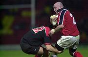28 November 1999; Keith Wood of Munster in action against Kevin Sorrell of Saracens during the Heineken Cup Pool 4 match at Vicarage Road in Watford, London. Photo by Brendan Moran/Sportsfile