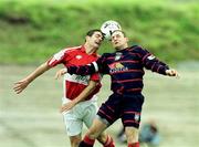 11 September 1999; Eddie Gormley of St Patrick's Athletic in action against Mark Herrick of Cork City during the Eircom League Premier Division match between Cork City and St Patrick's Athletic at Turners Cross in Cork. Photo bt Ray Lohan/Sportsfile