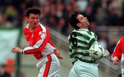 16 January 2000; Martin Russell of St Patrick's Athletic in action against Jason Colwell of Shamrock Rovers during the Eircom League Premier Division match between Shamrock Rovers and St Patrick's Athletic at Morton Stadium in Santry, Dublin. Photo by David Maher/Sportsfile