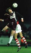 5 March 1999: Michael Keane of Galway United goes up for a high ball with Ian Gilzean of St Patrick's Athletic during the FAI Cup Quarter-Final match between Galway United and St Patrick's Athletic at Terryland Park in Galway. Photo by Matt Browne/Sportsfile