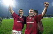 18 December 1999; Munster players Tom Tierney, left, and Frankie Sheahan celebrate after the Heineken Cup Pool 4 Round 4 match between Munster and Colomiers at Musgrave Park in Cork. Photo by Brendan Moran/Sportsfile