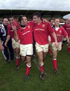 11 December 1999; Munster players Mike Mullins, left, and David Wallace celebrate after the Heineken Cup Pool 4 Round 3 match between Colomiers and Munster at Stade Toulousien in Toulouse, France. Photo by Brendan Moran/Sportsfile