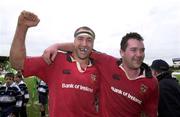 11 December 1999; Munster players John Langford, left, and Anthony Foley celebrate after the Heineken Cup Pool 4 Round 3 match between Colomiers and Munster at Stade Toulousien in Toulouse, France. Photo by Brendan Moran/Sportsfile