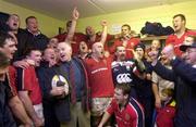 8 January 2000; Munster players and officials celebrate in the dressing room after the Heineken Cup Pool 4 Round 5 match between Munster and Saracens at Thomond Park in Limerick. Photo by Matt Browne/Sportsfile