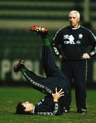 16 November 1999; Niall Quinn with team physio Mick Byrne during a Republic of Ireland training session at Veledrom Stadium in Bursa, Turkey. Photo by David Maher/Sportsfile