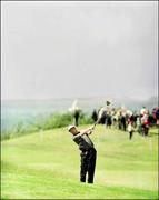 14 August 1999; Padraig Harrington plays out of the rough onto the first green during day three of the West of Ireland Golf Classic at the Galway Bay Golf & Country Club in Galway. Photo by Matt Browne/Sportsfile