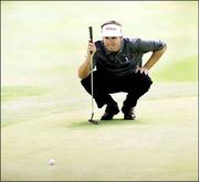 14 August 1999; Padraig Harrington lines up a putt on the 2nd green during day three of the West of Ireland Golf Classic at the Galway Bay Golf & Country Club in Galway. Photo by Matt Browne/Sportsfile