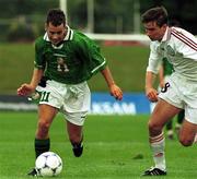 21 July 1999; Richie Partridge of Republic of Ireland in action against Oleg Gvelesiani of Georgia during the Under 18 Championship Group B Round 2 match between Republic of Ireland and Georgia at the Grosvard Stadium in Finspang, Sweden. Photo by David Maher/Sportsfile
