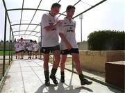 7 September 1999; Matt Holland and Robbie Keane leave the pitch after a Republic of Ireland training session at the Ta'Qali Stadium in Attard, Malta. Photo by David Maher/Sportsfile