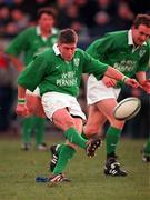 4 March 2000; Ronan O'Gara of Ireland kicks a penalty during the Lloyds TSB 6 Nations match between Ireland and Italy at Lansdowne Road in Dublin. Photo by Brendan Moran/Sportsfile