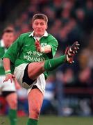 4 March 2000; Ronan O'Gara of Ireland kicks to touch during the Lloyds TSB 6 Nations match between Ireland and Italy at Lansdowne Road in Dublin. Photo by Brendan Moran/Sportsfile