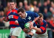 12 March 2000; Ross Doyle of St Mary's College is tackled by Tony Keary of Clontarf during the AIB Rugby League Division 1 match between Clontarf and St Mary's College at Templeville Road in Dublin. Photo by Matt Browne/Sportsfile