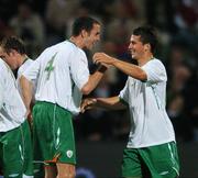 22 August 2007; Shane Long , right, Republic of Ireland, celebrates after scoring his side's third goal with team-mate John O'Shea. International Friendly, Denmark v Republic of Ireland, Atletion Stadium, Aarhus, Denmark. Picture credit: David Maher / SPORTSFILE