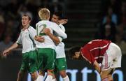 22 August 2007; Shane Long , right, Republic of Ireland, celebrates after scoring his side's third goal with team-mate Andy Keogh. International Friendly, Denmark v Republic of Ireland, Atletion Stadium, Aarhus, Denmark. Picture credit: David Maher / SPORTSFILE