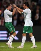22 August 2007; Shane Long , right, Republic of Ireland, celebrates after scoring his side's fourth goal with team-mate Aiden McGeady. International Friendly, Denmark v Republic of Ireland, Atletion Stadium, Aarhus, Denmark. Picture credit: David Maher / SPORTSFILE