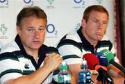 23 August 2007; Ireland head coach Eddie O'Sullivan along with captain Paul O'Connell at a press conference ahead of their Rugby World Cup Warm-Up game with Italy. Ireland Rugby Press Conference, Culloden Hotel, Belfast, Co. Antrim. Picture credit: Oliver McVeigh / SPORTSFILE