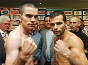 24 August 2007; Bernard Dunne, left, and Kiko Martinez at the Weigh-in and Press Conference for this Saturday's Hunky Dorys Fight Night.Weigh-in and Press Conference ahead of Hunky Dorys Fight Night, Burlington Hotel, Dublin. Picture credit: David Maher / SPORTSFILE
