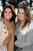 29 December 2014; Aisling Swaine, left, from Templeogue, Dublin and Grainne Bleasdale from Connemara, Co. Galway, enjoying a day at the races. Leopardstown Christmas Festival, Leopardstown, Co. Dublin. Picture credit: Barry Cregg / SPORTSFILE