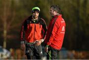 29 December 2014; Munster's Conor Murray in conversation with head coach Anthony Foley during squad training ahead of their Guinness PRO12, Round 12, match against Connacht on New Year's Day. Munster Rugby Squad Training, University of Limerick, Limerick. Picture credit: Diarmuid Greene / SPORTSFILE