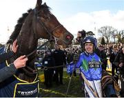 29 December 2014; Jockey Ruby Walsh with Hurricane Fly after winning the Ryanair Hurdle, and his 21st Grade 1 victory which is a new world record. Leopardstown Christmas Festival, Leopardstown, Co. Dublin. Photo by Sportsfile