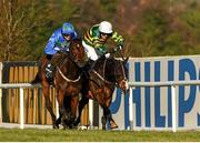 29 December 2014; Hurricane Fly, left, with Ruby Walsh up, on their way to winning the Ryanair Hurdle, and his 21st Grade 1 victory which is a new world record, ahead of eventual second place Jezki, with Tony McCoy up. Leopardstown Christmas Festival, Leopardstown, Co. Dublin. Photo by Sportsfile