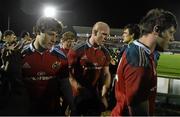 1 January 2015; Munster players Pat Howard, Stephen Archer, Paul O'Connell and Dave O'Callaghan leave the pitch after defeat to Connacht. Connacht v Munster, Guinness PRO12 Round 12. The Sportsground, Galway. Picture credit: Diarmuid Greene / SPORTSFILE