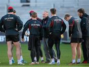 2 January 2015; Ulster head coach Neil Doak, centre, taking to his players during their captain's run ahead of their side's Guinness PRO12, round 12, match against Leinster on Saturday. Kingspan Stadium, Ravenhill Park, Belfast, Co. Antrim. Picture credit: Oliver McVeigh / SPORTSFILE
