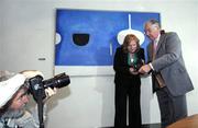 23 August 2007; Brenda Moriarty, Head of Brand Management, AIB, and PPAI President Billy Higgins are photographed by Cyril Byrne, Irish Times, at the announcement that AIB is to continue to sponsor the Press Photographers Association of Ireland's (PPAI) Annual Awards and accompanying Exhibition for a further three years, taking it to 2010. Going forward, the Awards will be re-branded and will now be known as 'The AIB Photojournalism Awards'. To mark the 30th anniversary of the Awards AIB will also sponsor the publication of a book, which will showcase the very best and most memorable images taken by the PPAI members, over the past decade.  AlB Head Office, AIB Group Headquarters, Bankcentre, Ballsbridge, Dublin. Picture credit: Ray McManus / SPORTSFILE