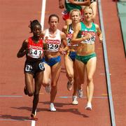 25 August 2007; Ireland's Roisin McGettigan, 558, in action against eventual winner Eunice Jepkorir, 641, of Kenya, Tatyana Petrova, 829, of Russia and Veerle Dejaeghere, 246, of Belgium, during the heats of the Women's 3000m Steeplechase where she finished in a time of 9.39.41 to qualify for Monday's final. The 11th IAAF World Championships in Athletics, Nagai Stadium, Osaka, Japan. Picture credit: Brendan Moran / SPORTSFILE *** Local Caption ***