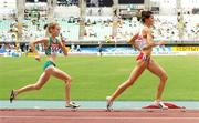 25 August 2007; Ireland's Fionnuala Britton, 554, runs in behind Katarzyna Kowalska, of Poland, during the heats of the Women's 3000m Steeplechase where she finished in a time of 9.42.38 to qualify for Monday's final. The 11th IAAF World Championships in Athletics, Nagai Stadium, Osaka, Japan. Picture credit: Brendan Moran / SPORTSFILE  *** Local Caption ***