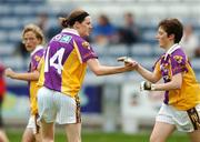 25 August 2007; Wexford's Caroline Murphy, left, celebrates her goal with team-mate Liz Evered. TG4 All-Ireland Intermediate Ladies Football Championship Semi-Final, Tipperary v Wexford, O'Moore Park, Portlaoise. Photo by Sportsfile  *** Local Caption ***