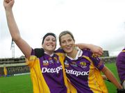 25 August 2007; Wexford's Shelly Doyle and Bridget Curran, right, celebrate at the end of the game. TG4 All-Ireland Intermediate Ladies Football Championship Semi-Final, Tipperary v Wexford, O'Moore Park, Portlaoise. Photo by Sportsfile