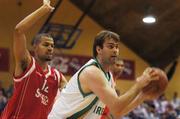 25 August 2007; David Mitchell, Ireland, in action against Karl Sefolosha, Switzerland. Senior Men's Basketball European Championship Qualifier, Ireland v Switzerland. National Basketball Arena, Tallaght, Dublin. Picture credit: Pat Murphy / SPORTSFILE