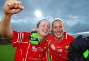 25 August 2007; Geraldine O'Flynn, left, and Regina Curtin, Cork, celebrate at the end of the game. TG4 All-Ireland Senior Ladies Football Championship Semi-Final, Cork v Laois, O'Moore Park, Portlaoise. Photo by Sportsfile  *** Local Caption ***