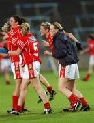 25 August 2007; The Cork team celebrate at the end of the game. TG4 All-Ireland Senior Ladies Football Championship Semi-Final, Cork v Laois, O'Moore Park, Portlaoise. Photo by Sportsfile  *** Local Caption ***