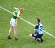 26 August 2007; Darren Magee, Dublin, is consoled by Kerry's Seamus Scanlon after the game. Bank of Ireland All-Ireland Senior Football Championship Semi-Final, Dublin v Kerry, Croke Park, Dublin. Picture credit: Pat Murphy / SPORTSFILE