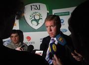 28 August 2007; Republic of Ireland manager Stephen Staunton speaking to journalists at the squad announcement for the 2008 European Championship Qualifier with Slovakia. Republic of Ireland Squad Announcement, Clarion Hotel, Dublin Airport. Photo by Sportsfile *** Local Caption ***