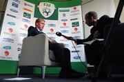 28 August 2007; Republic of Ireland manager Stephen Staunton speaking to journalists at the squad announcement for the 2008 European Championship Qualifier with Slovakia. Republic of Ireland Squad Announcement, Clarion Hotel, Dublin Airport. Photo by Sportsfile *** Local Caption ***