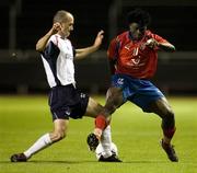 30 August 2007; Steven Gray, Drogheda United, in action against Razak Omotoyossi, Helsingborgs. UEFA Cup, Second Qualifying Round,  Second Leg, Helsingborgs v Drogheda United, The Olympen Stadium, Helsingborg, Sweden. Picture credit: Rickard Nilsson / SPORTSFILE