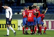 30 August 2007; Helsingborgs players celebrate their side's third goal. UEFA Cup, Second Qualifying Round,  Second Leg, Helsingborgs v Drogheda United, The Olympen Stadium, Helsingborg, Sweden. Picture credit: SPORTSFILE *** Local Caption ***
