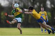 3 January 2015; Brian Crowley, Kerry, in action against Tadhg O'Rourke, Roscommon. Roscommon v Kerry, Hastings Cup 2015 Group 2 Round 1. Gort GAA Grounds, Gort, Co. Galway. Picture credit: Pat Murphy / SPORTSFILE