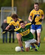 3 January 2015; Michael Burns, Kerry, in action against Kevin Finn and Stephen Flynn, right, Roscommon. Roscommon v Kerry, Hastings Cup 2015 Group 2 Round 1. Gort GAA Grounds, Gort, Co. Galway. Picture credit: Pat Murphy / SPORTSFILE