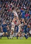 3 January 2015; Dan Tuohy, Ulster, wins possession in a lineout ahead of Kane Douglas, Leinster. Guinness PRO12 Round 12, Leinster v Ulster. RDS, Ballsbridge, Dublin. Picture credit: Matt Browne / SPORTSFILE