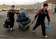 4 January 2015; Mickey Moynagh and Mickey McCaughey, Tyrone Liason officers, bringing in the kit for the game. Bank of Ireland Dr McKenna Cup, Group C, Round 1, Armagh v Tyrone. Athletic Grounds, Armagh. Picture credit: Oliver McVeigh / SPORTSFILE
