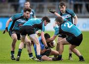4 January 2015; Niall Scully, Dublin, in action against, from left, Jamie Gonoud, David Hyland, Conor Carton and Killian Mulhall, Maynooth University. O'Byrne Cup, Group A, Round 1, Dublin v Maynooth University. Parnell Park, Dublin. Picture credit: Pat Murphy / SPORTSFILE