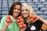 28 August 2007; Wearing the Limerick and Kilkenny colours in advance of the Minor Final are Nicola Moran, left, and Niamh McCaughui at a press conference to promote the upcoming M Donnelly All-Ireland 60 x 30 Minor and Senior Finals and to announce the commissioning of 'Vision 2012'. Vision 2012 is a new communications and marketing strategy aimed at maximising the potential of the sport in the build up to the World Handball Championships in Ireland in 2012. Croke Park, Dublin. Picture credit: Ray McManus / SPORTSFILE