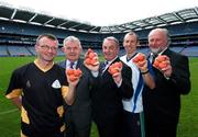 28 August 2007; GAA President Nickey Brennan, centre,  Irish Handball Council President Tom Walsh, second from left, with All-Ireland finalists, Michael 'Ducksy' Walsh, left, Kilkenny, Eoin Kennedy, Dublin, and sponsor Martin Donnelly at a press conference to promote the upcoming M Donnelly All-Ireland 60 x 30 Finals and to announce the commissioning of 'Vision 2012'. Vision 2012 is a new communications and marketing strategy aimed at maximising the potential of the sport in the build up to the World Handball Championships in Ireland in 2012. The M Donnelly All-Ireland Finals which take place on Saturday September 1st will see the reigning champion Eoin Kennedy attempt to win his fourth consecutive title against a living legend, Kilkenny's Michael 'Ducksy' Walsh  who is going for an amazing 17th All-Ireland title at 41 years of age. Croke Park, Dublin. Picture credit: Ray McManus / SPORTSFILE