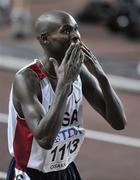 29 August 2007; Bernard Lagat, of USA, reacts after winning the Men's 1500m Final in a time of 3.34.77. The 11th IAAF World Championships in Athletics, Nagai Stadium, Osaka, Japan. Picture credit: Brendan Moran / SPORTSFILE  *** Local Caption ***
